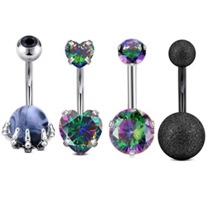 4PC Claw Belly Button Piercing Set – Surgical Steel Crystal Bee Navel Rings, Bulk CZ Belly Ring Pack for Women