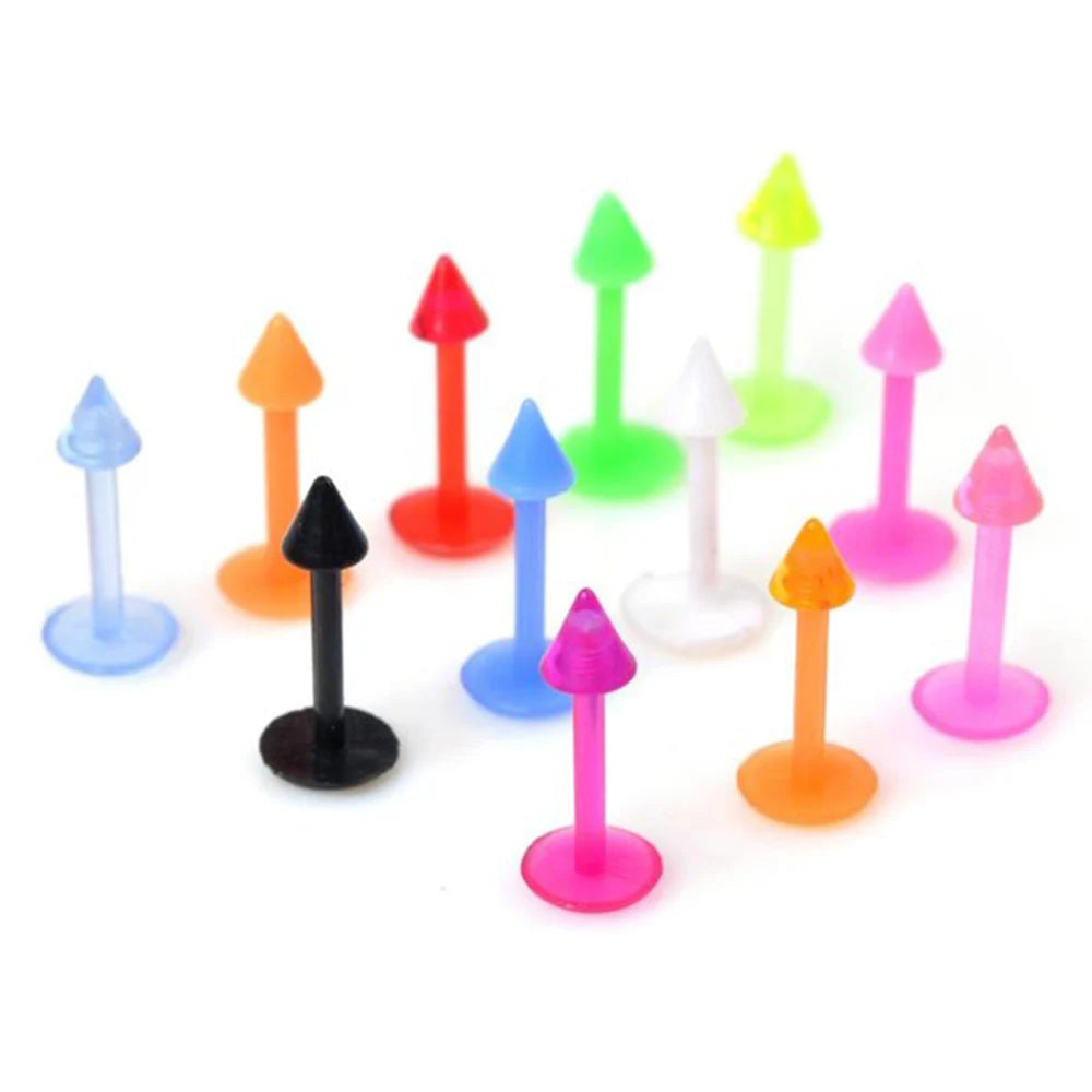 10/60PCS Clear Acrylic Body Jewelry – Transparent Lip, Ear, Nose, Tongue, Eyebrow & Belly Rings