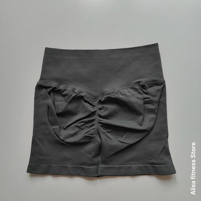 Summer High Waisted Yoga Shorts - Seamless Tummy Control Fitness Running Shorts with Solid Color Stretch Leggings Style