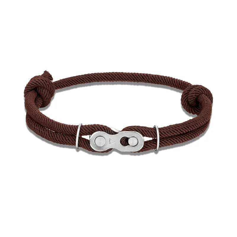 MKENDN Bicycle Chain Bracelet - Adjustable Punk Rock Nautical Rope Wristband with Magic Buckle