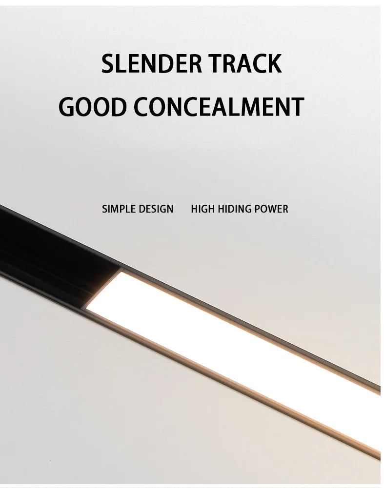 LED Magnetic Track Light Grille, Modern Embedded Flexible Linear Flood Lamp, DC48V Ceiling Spotlight for Indoor Living