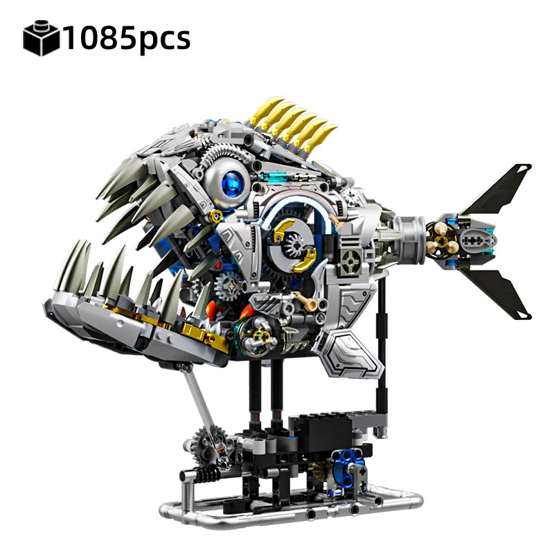 Mechanical Sea Animal Building Blocks Toy – Whale Shark, Octopus, Piranha & Manta Ray with Motor and Lights for Kids