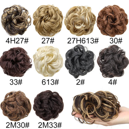 Synthetic Messy Bun Chignon Donut – Blonde & Brown Hair Bun Pad, Elastic Hair Rope, Rubber Band Hair Extensions for Women