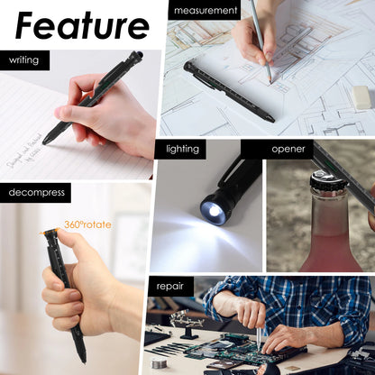 12-in-1 EDC Multitool Pen - LED Light, Level, Bottle Opener, Stylus & Screwdriver for Men