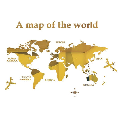 3D Acrylic World Map Wall Stickers – Three-Dimensional Mirror Decals for Bedroom & Office Decoration