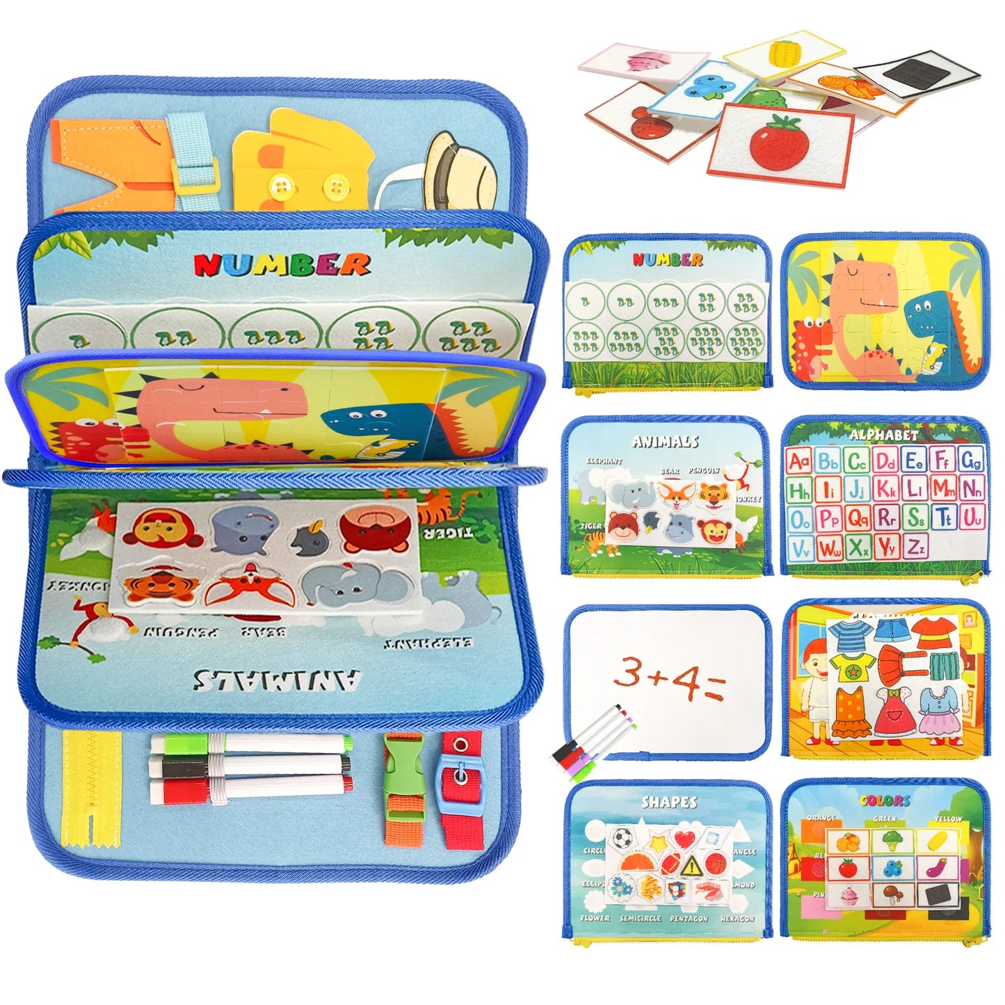 TUNJILOOL Montessori Busy Board – Early Educational Toy for Toddlers, Felt Cloth Story Book, 3D Shape & Color Match