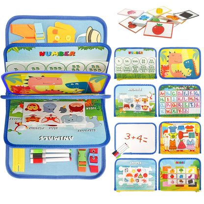 TUNJILOOL Montessori Busy Board – Early Educational Toy for Toddlers, Felt Cloth Story Book, 3D Shape & Color Match