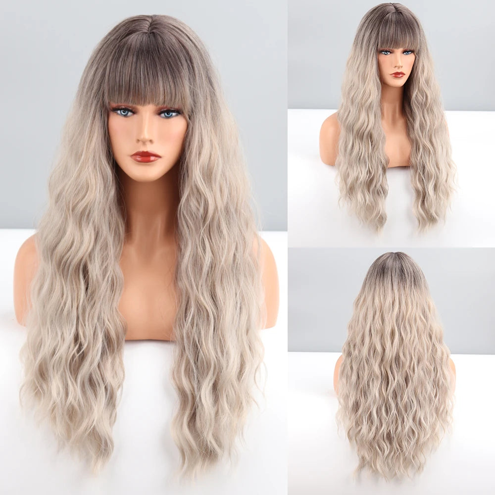 Long Wavy Green Synthetic Wig – Heat-Resistant Women's Cosplay, Party, Lolita Style, Half Part, Red/Black/Pink