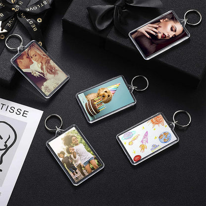 Transparent Photo Frame Keychain - Acrylic Snap-In Custom Picture Pendant with Tassel, 10-Piece Set