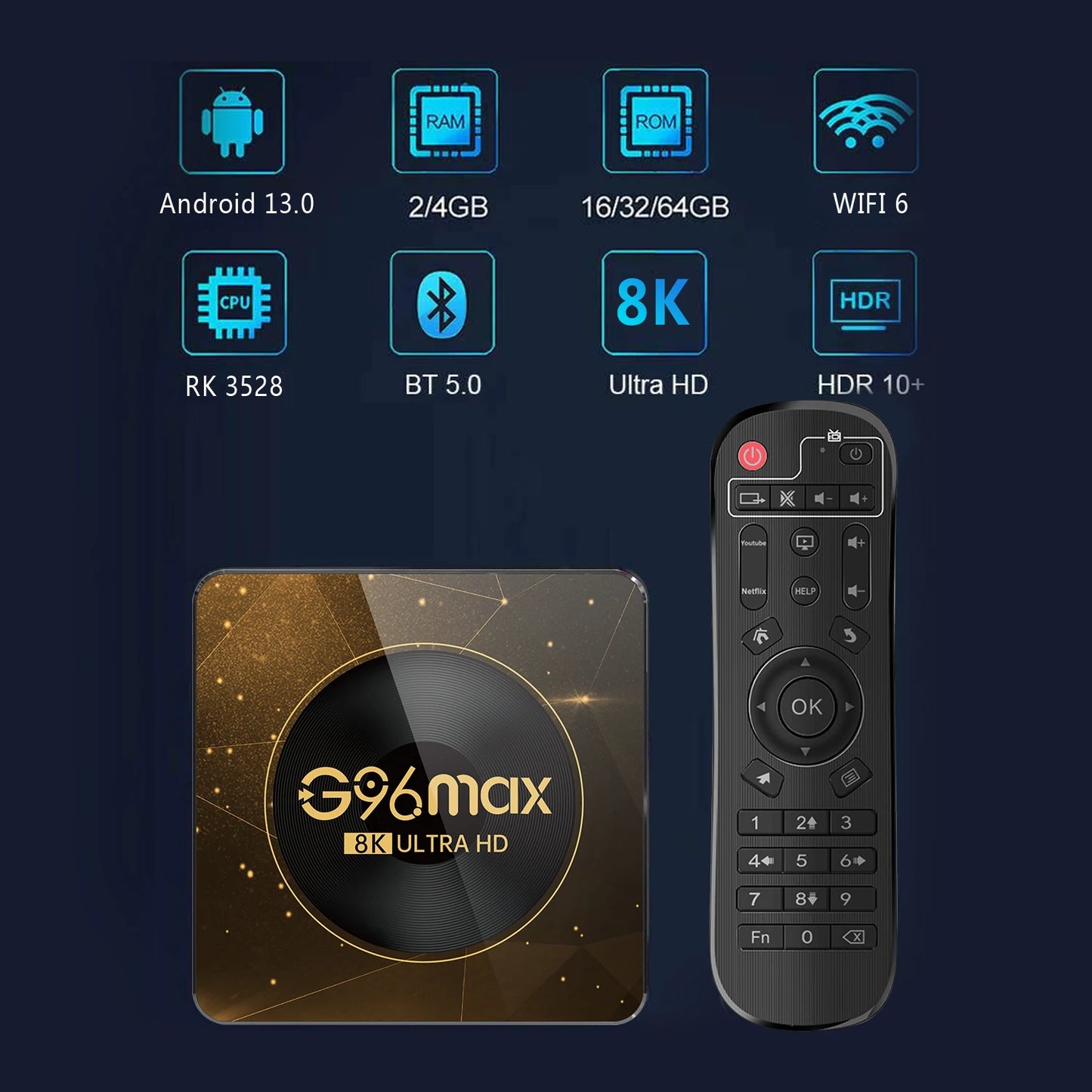 MAXA13 Android 13 8K Ultra HD Smart TV Box – 4GB+64GB WiFi6 Media Player for Netflix & YouTube