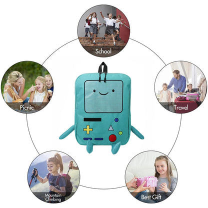 14-Inch Cute Cartoon Adventure Time Backpack — Green Anime School Bag, Lightweight & Breathable Travel Bag