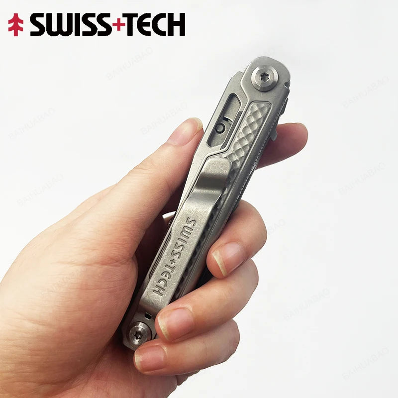 SWISS TECH 11-in-1 Mini Multitool - Folding EDC Camping Tool with Scissors, Screwdriver & Clip