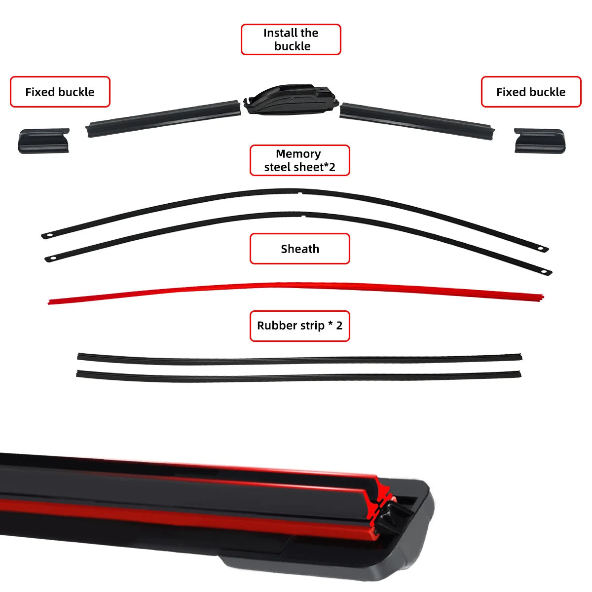 Universal J/U-Shaped Double Rubber Strip Wiper Blade - Front Windshield Glass Cleaner for Enhanced Wiping