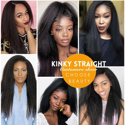 Kinky Straight 13x4 Lace Front Wig – Brazilian Human Hair, Bone Colored Yaki Straight, Transparent Lace Frontal Wig for Women