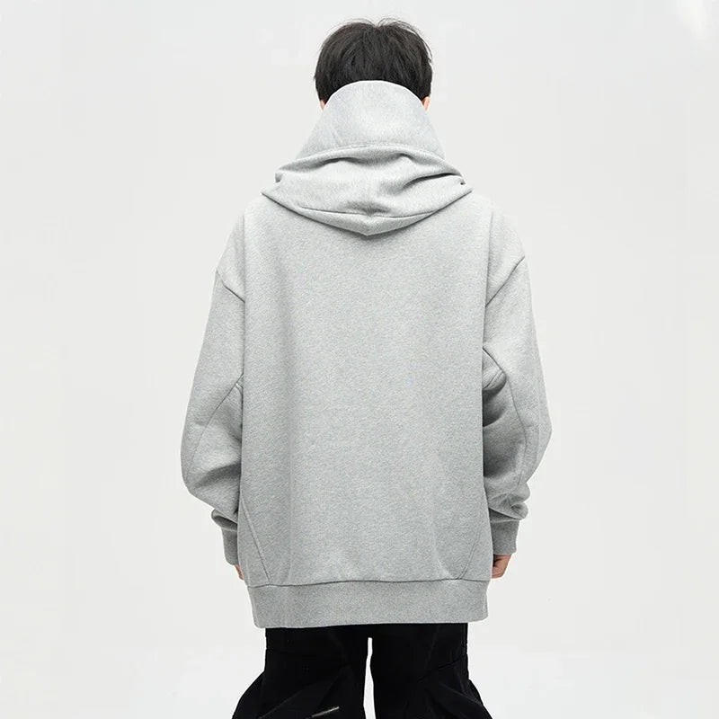 Autumn Ninja Streetwear Turtleneck Hoodie - Men's Embroidered Y2K Vintage Fleece Sweatshirt, Hip Hop Fashion