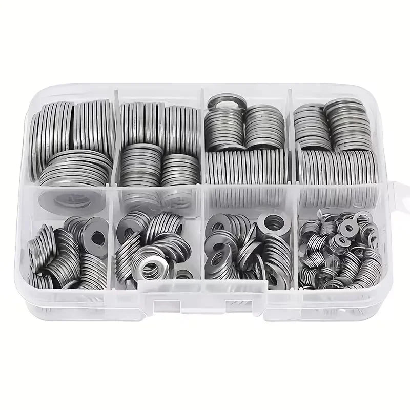Stainless Steel Flat Washer Assortment Kit - M2 to M10 Washers for Home, DIY & Factory Repairs