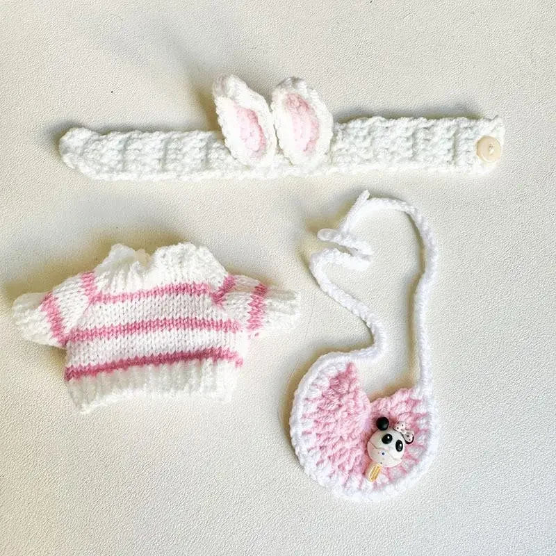 17cm Mini Plush Doll Clothes — Kpop EXO Labubu Idol V1 V2 Outfit Set with Sweater & Headband, Doll Accessories Gift