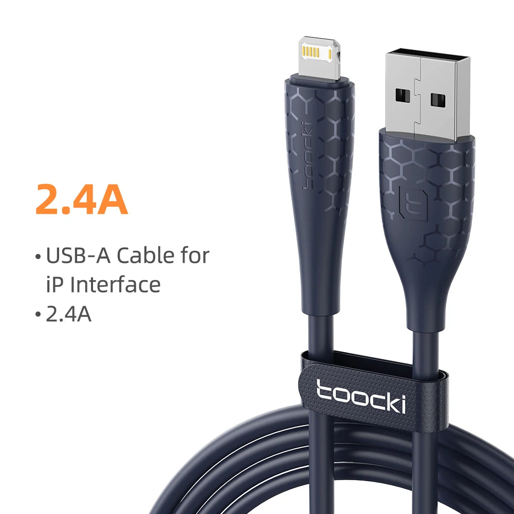 Toocki 2.4A Lightning Cable – Fast Charging USB Cord for iPhone 14/13/12/11 Pro Max, iPad, 8/7 Plus