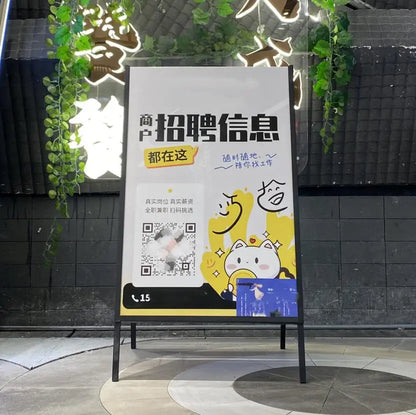 Black A-Frame Sidewalk Sign Stand – Floor Standing Advertising Poster Board Display for Shop, Street & Outdoor Marketing