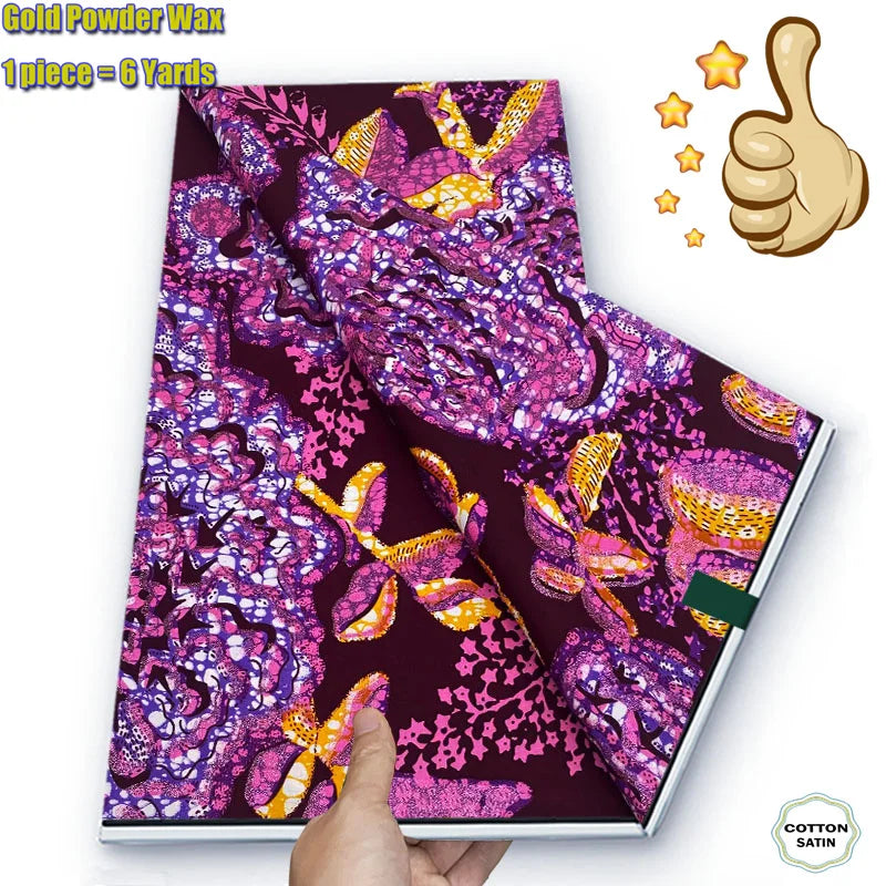 African Grand Golden Wax Fabric - Glitter Gold Ankara Pagne Batik Print Soft Cotton Fabric
