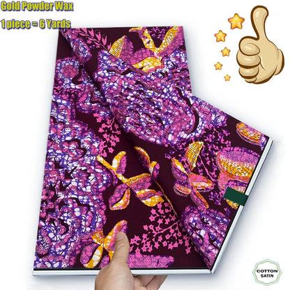 African Grand Golden Wax Fabric - Glitter Gold Ankara Pagne Batik Print Soft Cotton Fabric