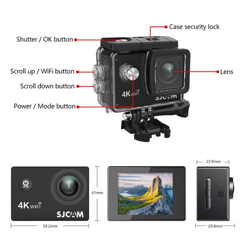 SJCAM SJ4000 Air Action Camera — 4K Video, 30M Waterproof, 2.4G WiFi Sports Cam for Bicycles & Motorcycles