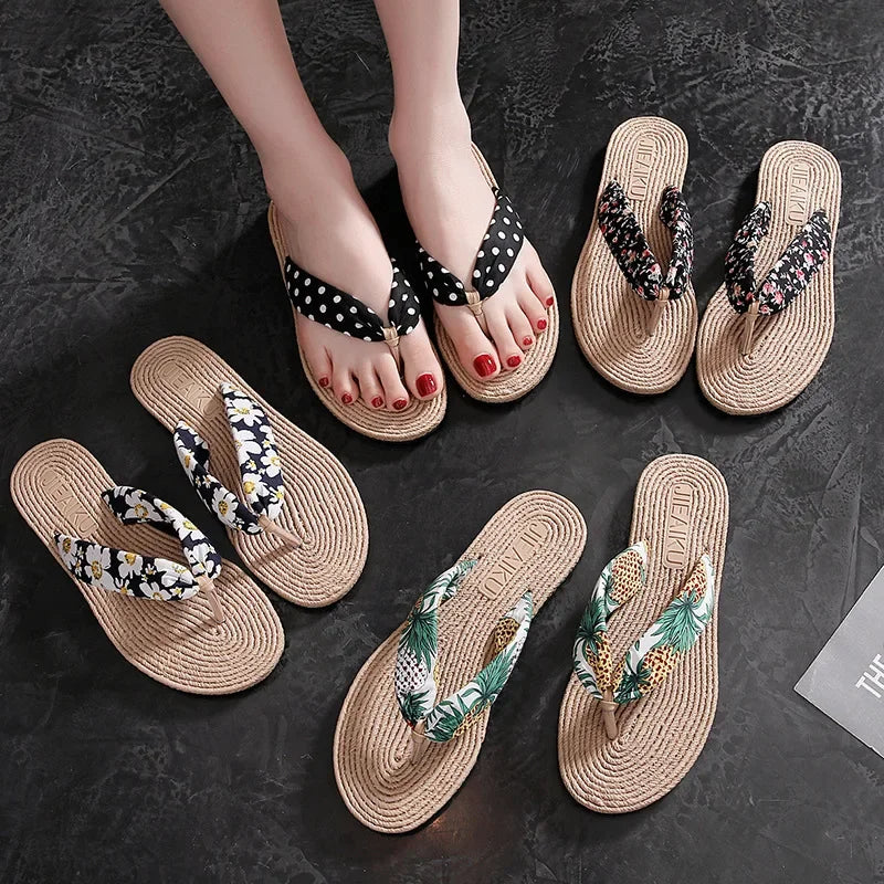 Ladies Summer Weave Beach Flip-Flops – Non-Slip Soft Flat Outdoor Slippers for Women