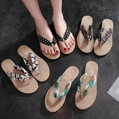 Ladies Summer Weave Beach Flip-Flops – Non-Slip Soft Flat Outdoor Slippers for Women