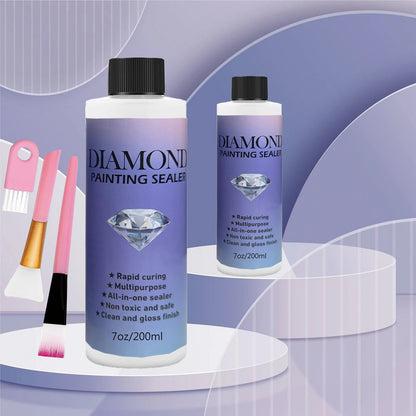 Diamond Painting Sealer Glue with Brushes — 60ML/120ML/200ML Permanent Hold & Shine Puzzle Coating Set