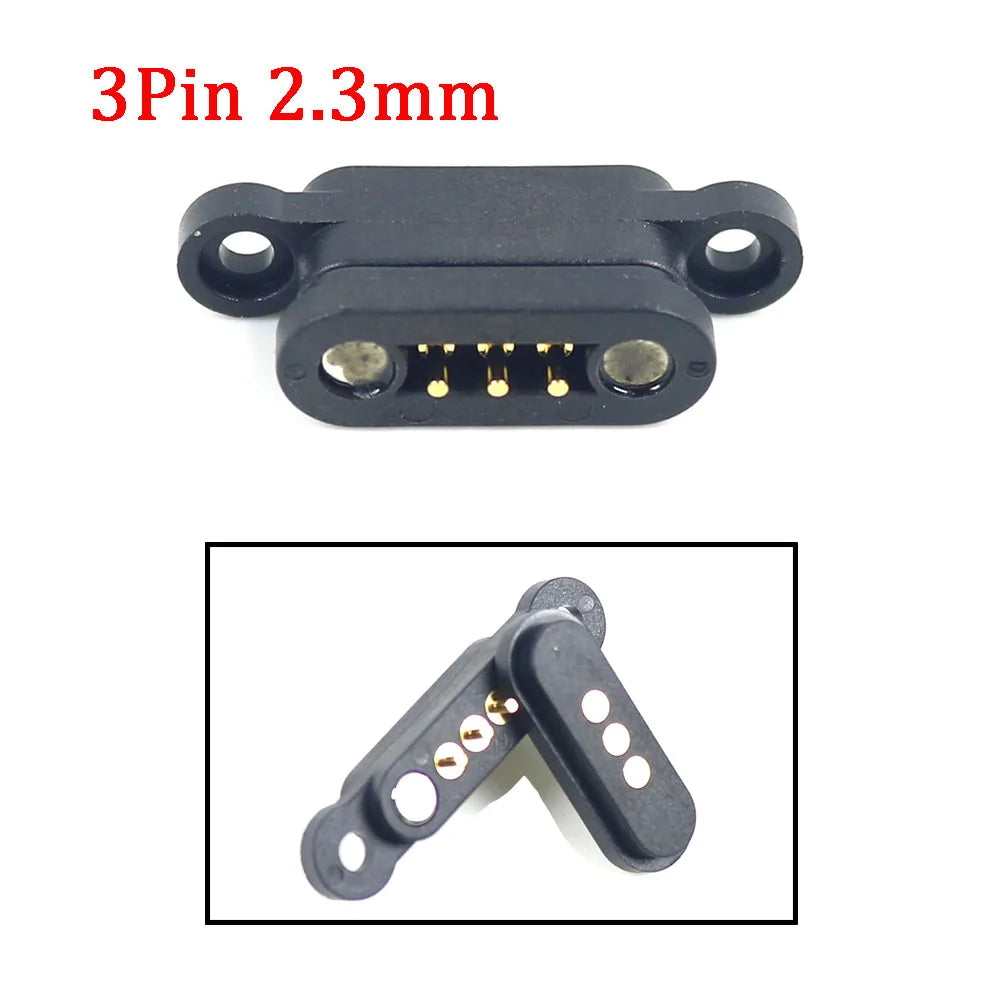 2A Magnetic Pogo Pin Connector - 2–5 Pin Spring-Loaded Male/Female DC Power Socket, 2.3/2.5/2.8mm Pitch