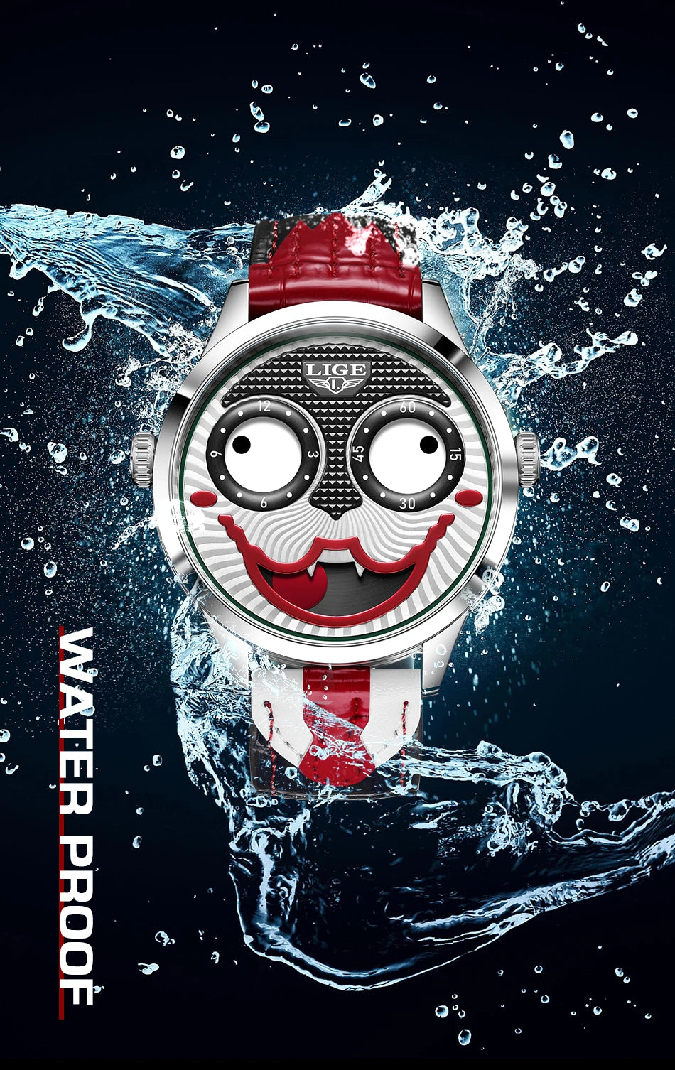 LIGE 2025 Men’s Creative Clown Quartz Watch – Waterproof Leather Strap Joker Fashion Wristwatch