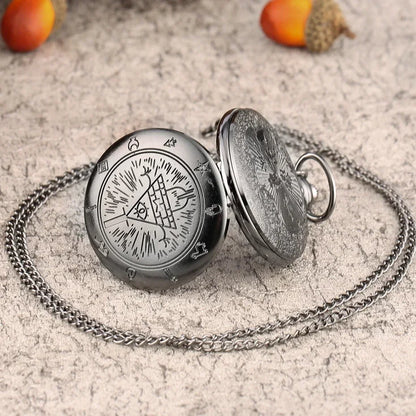 Eye of Providence Triangle Devil Quartz Pocket Watch - Gravity Bill Cipher Fall Time Gem Necklace Pendant Clock Gift