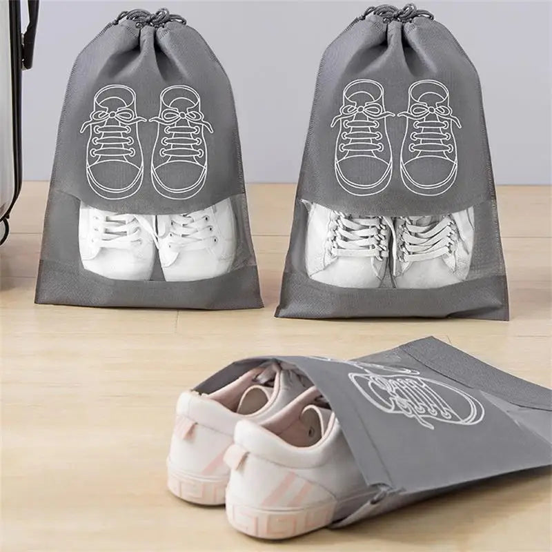 5-Piece Set Waterproof Shoe Storage Bags - Large Capacity, Thickened Non-Woven Fabric, Moistureproof Travel Organizers with Strap Closure