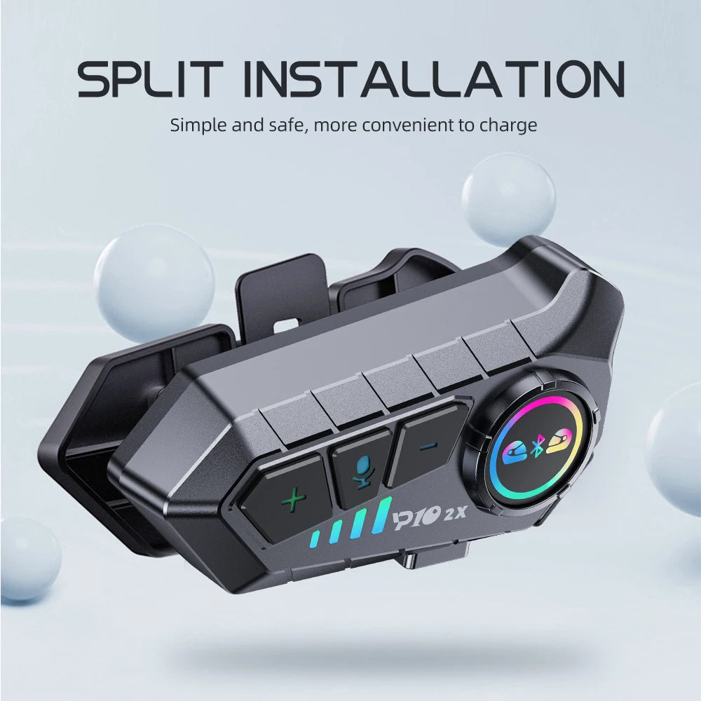 Kebidumei YP10 2X Wireless Bluetooth 5.3 Motorcycle Helmet Intercom – Waterproof Headset with 300m Range Speaker Earphones