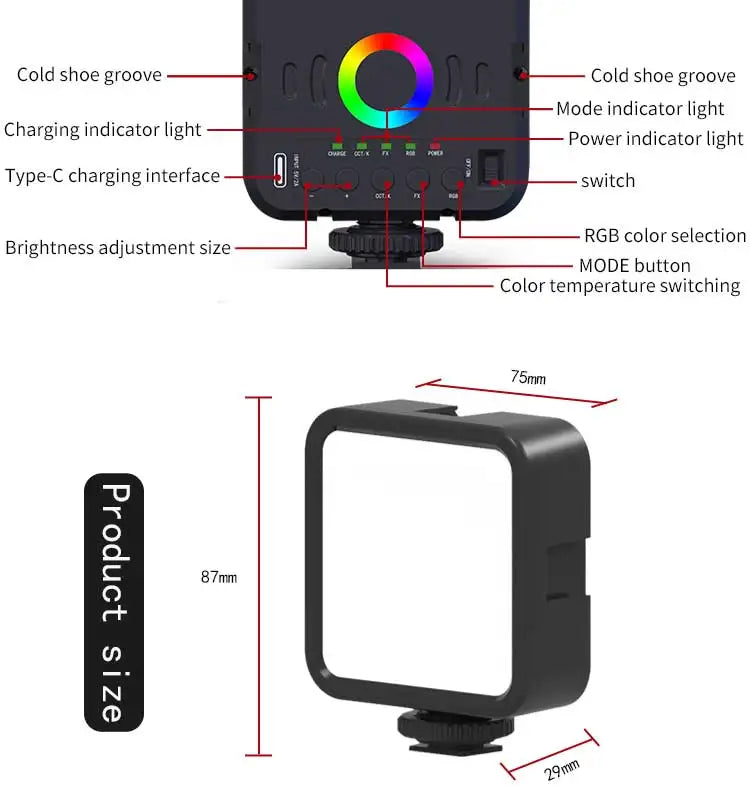 Mini RGB Hot Boot Fill Light - Portable LED Photography & Beauty Light with Adjustable Settings for Mobile Camera & Live Streaming