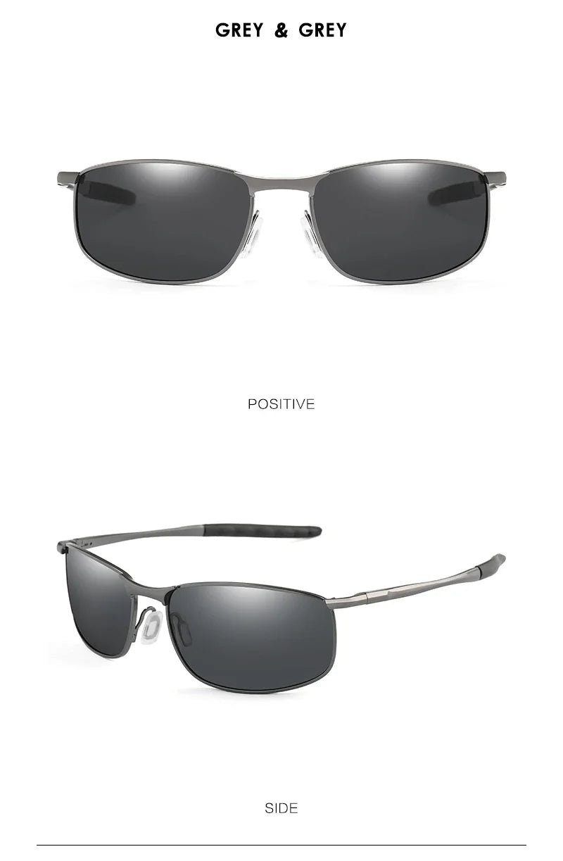 Photochromic Men’s Polarized Sunglasses – Metal Square Frame, UV400 Protection for Driving, Sports & Cycling
