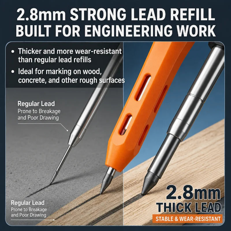 2.8mm Mechanical Carpenter Pencil - Deep-Hole Marker with Built-In Sharpener for Woodworking & Construction