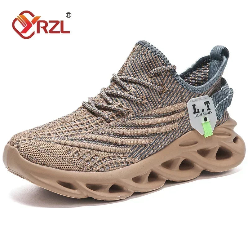 YRZL Men & Women Sports Running Shoes – Black Breathable Mesh Jogging Sneakers with Lightweight Shock Absorption