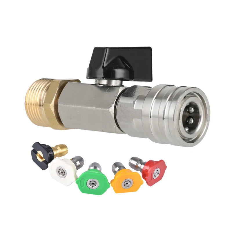 M22 14mm Pressure Washer Adapter with Ball Valve - 1/4" Quick Connect Hose Fitting with On/Off Switch