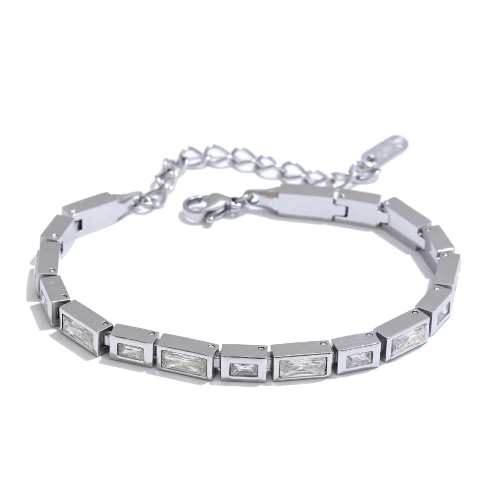 Yhpup Waterproof Stainless Steel Bracelet – Shiny Cubic Zirconia Chain Premium Bangle Jewelry