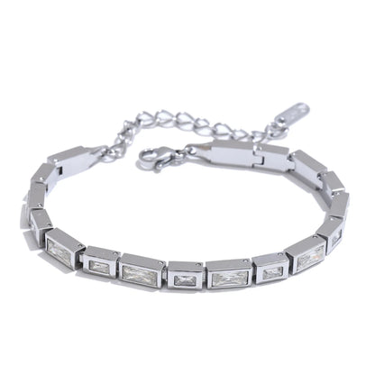 Yhpup Waterproof Stainless Steel Bracelet – Shiny Cubic Zirconia Chain Premium Bangle Jewelry