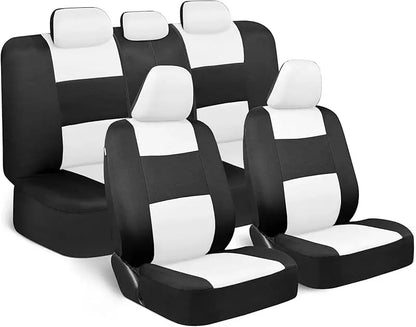 Universal Beige Car Seat Covers Full Set - Easy-Install Front and Rear Split Bench Seat Protectors for Cars, Trucks, SUVs, and Vans