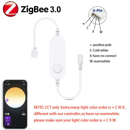 Zigbee 3.0 Smart LED Controller – DC 5V/12V/24V Dimmer for Single Color, CCT, RGB, RGBW & RGBCCT LED Strips, Compatible with Tuya, Alexa & SmartThings