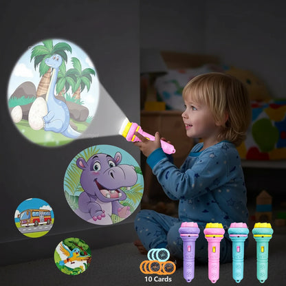 Kids Projector Flashlight Toy - 10 Cards 80 Cartoon Patterns Educational Bedtime Gift for Toddlers