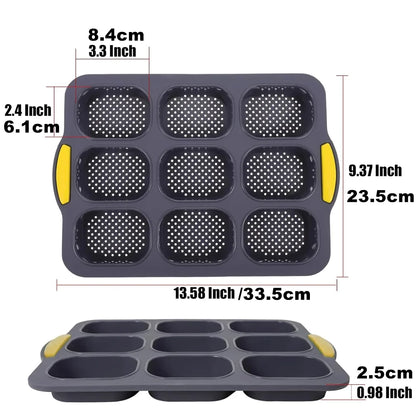 Non-Stick Silicone Hamburger Bun Mold - Food Grade Bread Loaf, Baguette and French Bread Baking Tray for Sandwiches