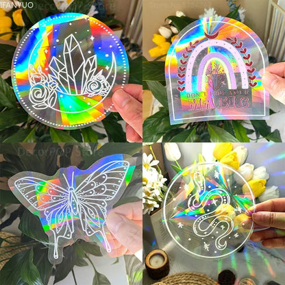 PVC Self-Adhesive Glass Window Stickers | Sun Catcher Cat Moth Energy Suncatcher | Rainbow Prisms Sunlight Decals