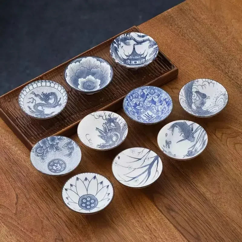 70ML Handmade Blue & White Porcelain Tea Cup – Dragon, Phoenix & Fish Pavilion Design for Chinese Kungfu Tea Ceremony