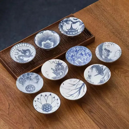70ML Handmade Blue & White Porcelain Tea Cup – Dragon, Phoenix & Fish Pavilion Design for Chinese Kungfu Tea Ceremony