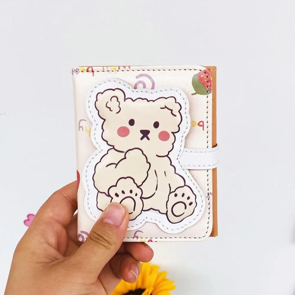 Cute Bear Women’s Wallet — Short Leather Coin Purse, Cartoon Card Holder, Three-Fold Clutch for Students