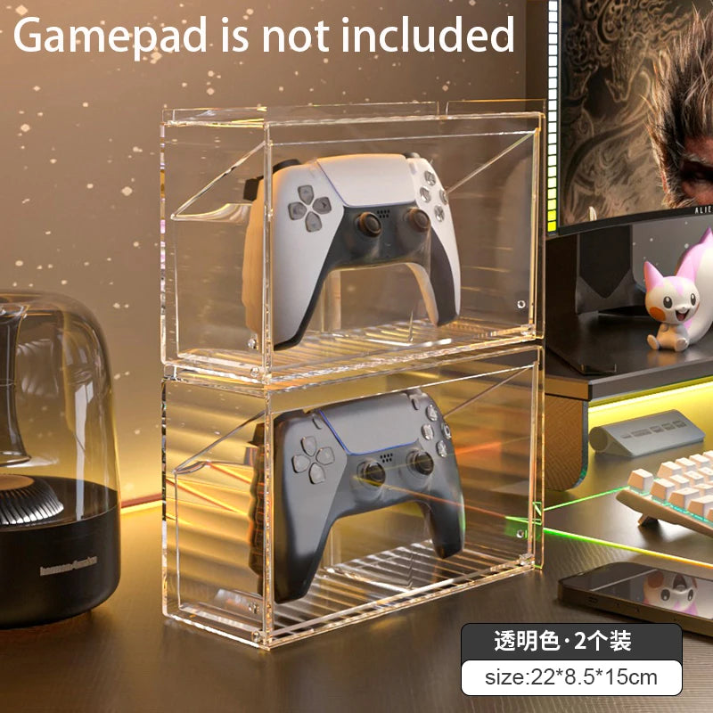 Clear Acrylic Game Controller Storage Box – Universal Dust Cover for PS5, Nintendo Switch & Xbox Desktop Protection